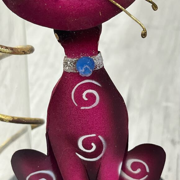 Vintage Metal Glass Whimsical Pink Swirl Cat Test Tube Bud Vase Set - Picture 5 of 8